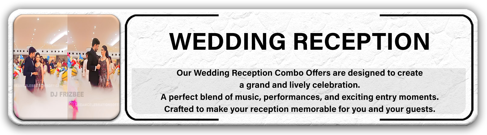 best wedding dj in chennai, Complete wedding event services in Chennai including Sangeet, Engagement, Mehndi, Haldi, Baraat procession, Muhurtham ceremonies, and reception entertainment. Professional DJ, dance floor, dhol team for baraat procession, chenda melam, thavil nadaswaram, couple entry concepts with fog, cold pyro, balloon blast, emcee hosting, photo booth, and live instrument fusion like violin with DJ. Serving all areas including T. Nagar, Anna Nagar, Tambaram, Velachery, Porur, West Mambalam, Korattur, Redhills, Ambattur, and more. Trusted wedding event planners and entertainment experts in Chennai to make your celebration unforgettable